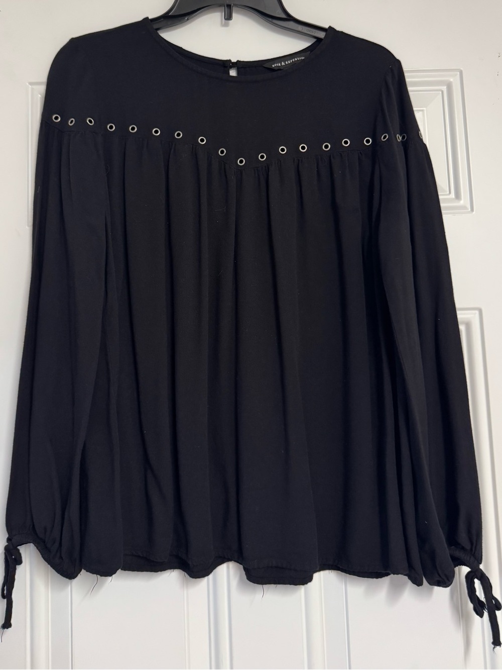 Rock & Republic Black Silver-Trim Accents Blouse